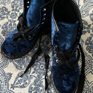 Dr. Martens Blue Velvet Lace-Up Boots